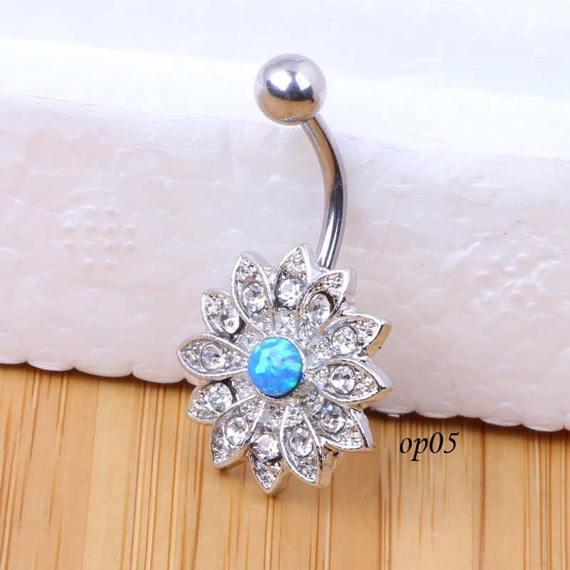 European American Hot New Boutique Golden Navel Binding Petals Opal Stone Belly Ring detail image 8