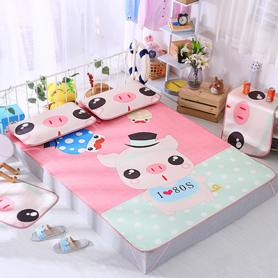 印花冰丝凉席三件套加厚卡通大版花空调席子1.5m1.8米床折叠|ms