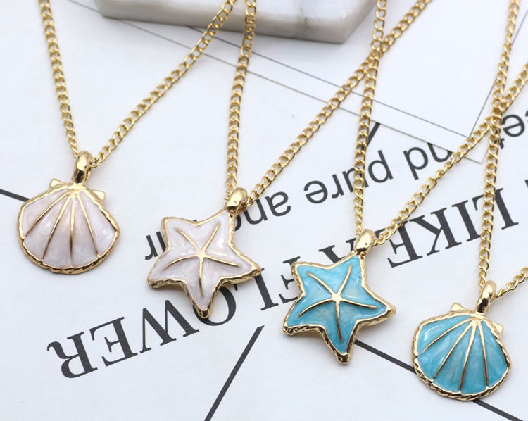 11g Weight Alloy Pendant Material Pendant Necklace Classification Alloy Chain Material 1 Piece Quantity Holiday, Daily Occasion Alloy Material Starfish, Shell Pattern Women's Gender Enamel Design Marine Style Style Marine Style Starfish Shell Alloy Enamel Women's Pendant Necklace 9