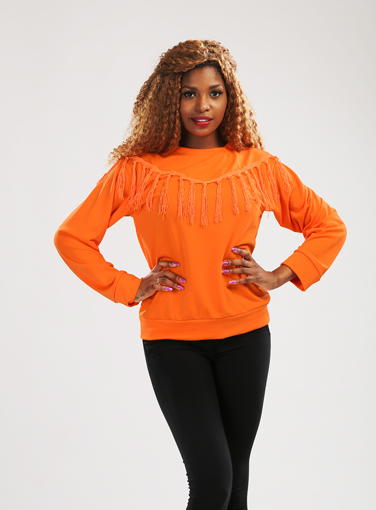 Womens Solid Color Fringe Long Sleeve Sweatshirt Available in 5 Colors and 4 Sizes Casual Wear Wholesale