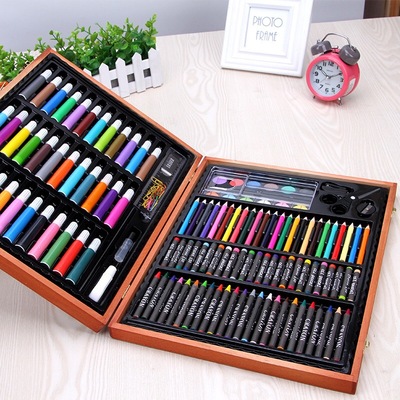 工厂批发水彩笔套装画笔彩色笔木盒150件儿童绘画蜡笔油画棒跨境|ms