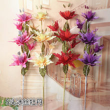 欧式牡丹 仿真花 金粉闪光花艺罗马柱插花批发5头冰丝牡丹