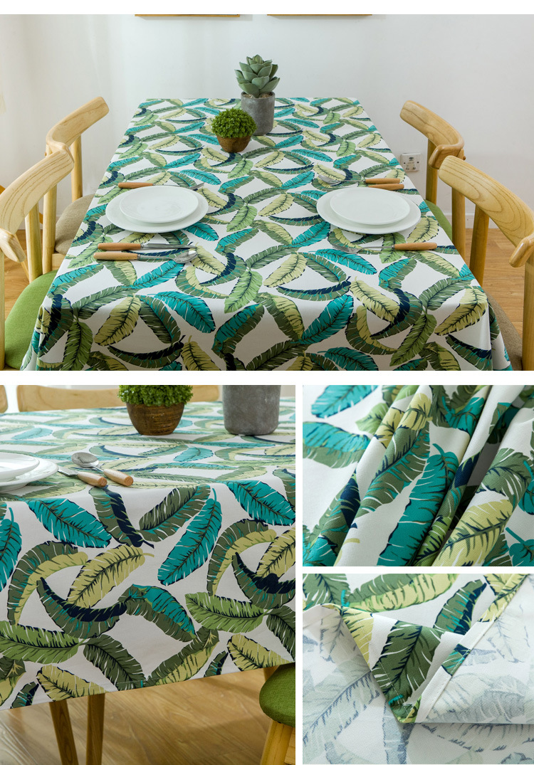 American-style Thickened Cotton Reactive Printed Canvas Tablecloth With Feather Leaf Pattern Coffee Tables Dining_voghion.com