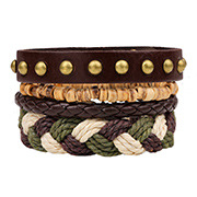 New Wooden Bead Wax Rope Leather Rope Braided Beaded Bracelet Five-piece Set display picture 16