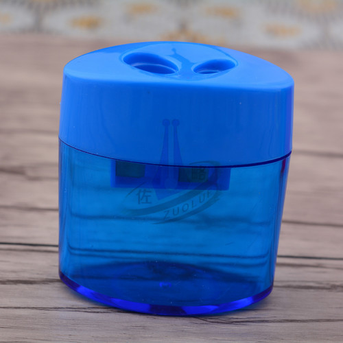 Double-hole plastic pencil sharpener, oval shape pencil sharpener, pencil sharpener, transparent printable logo, factory direct sale