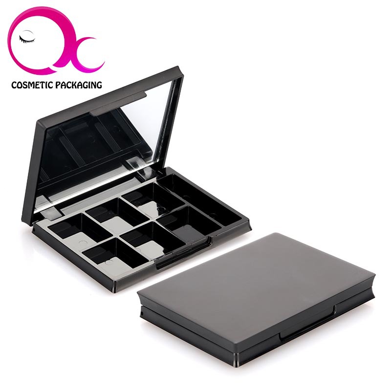 彩妆包材定制 六格黑色眼影盒子内置镜子 汕头厂家批发