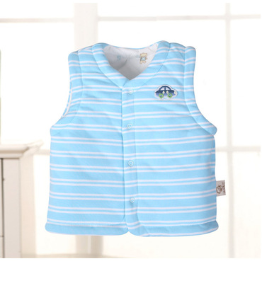 童装春秋条纹百搭夹棉马甲含棉男女宝宝单排扣开衫设计童马甲批发|ru