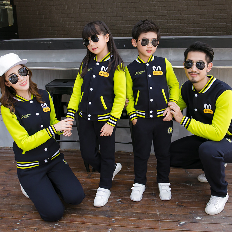 亲子装棒球服一家三口套装 2018秋冬装新款韩版休闲纯色母女装潮|ru