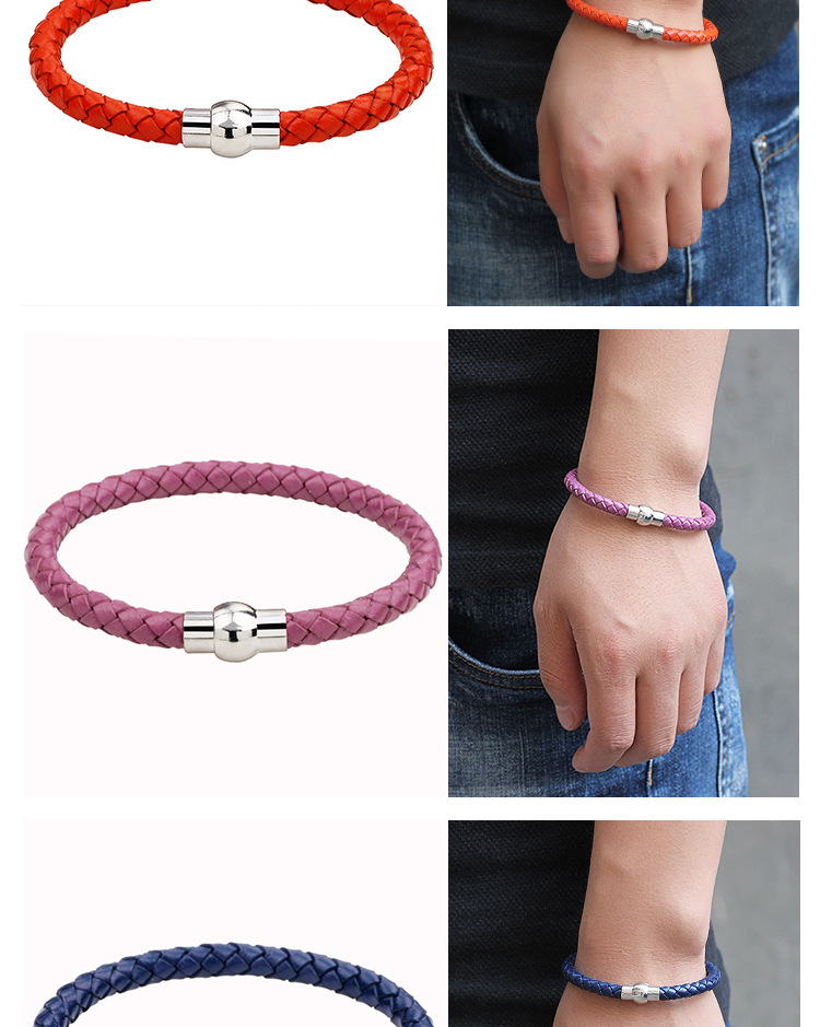 Simple Style Solid Color Pu Leather Alloy Braid Men's Bracelets display picture 2