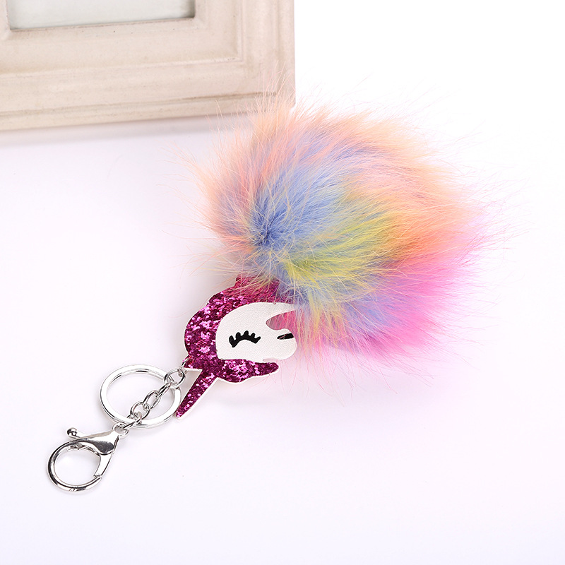 Cute Unicorn Imitation Fox Fur Unisex Keychain display picture 4