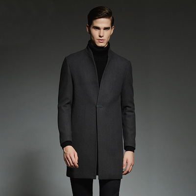 立领毛呢大衣男中长款韩版修身男式羊毛呢子风衣男士立领毛呢外套