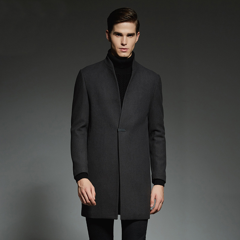 立领毛呢大衣男中长款韩版修身男式羊毛呢子风衣男士立领毛呢外套