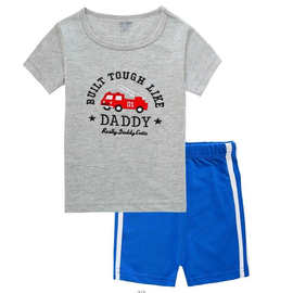 新款男孩短袖消防车家居服童装夏款套装空调服卡通睡衣K059