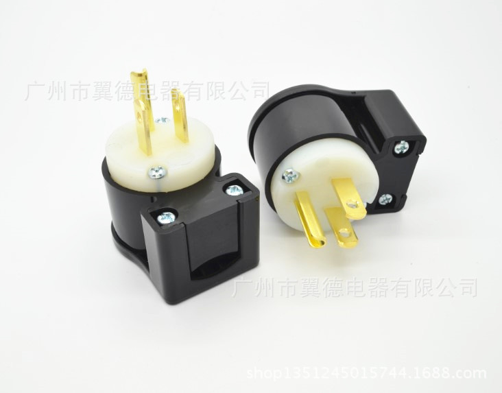 NEMA 5-15P弯头美国接线插头 美标舞台灯饰组装插头 15A 125V
