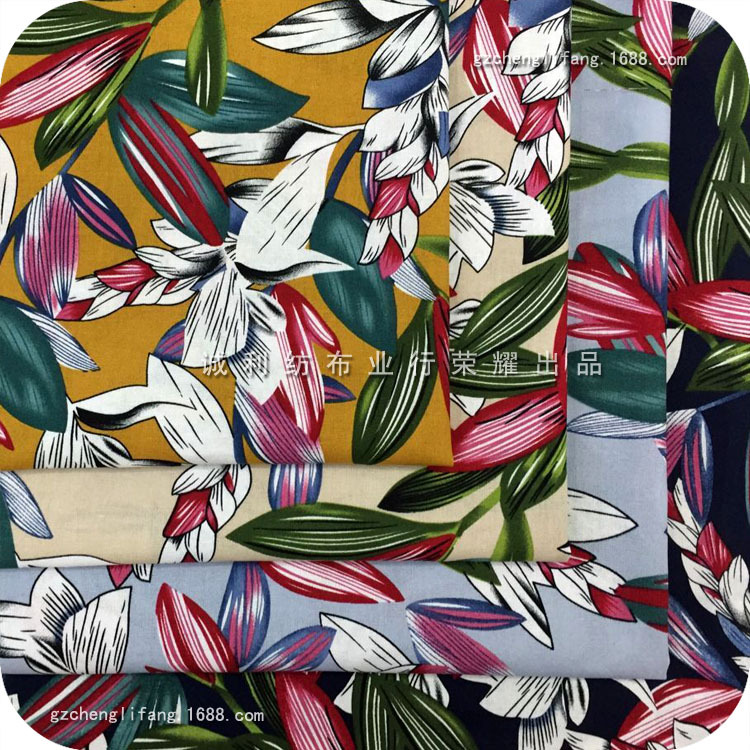 棉麻印花 日韩连衣裙印花面料 百合花男女装衬衫布  抱枕印花用料