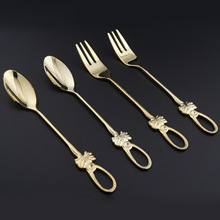 鍍金蝴蝶勺叉不銹鋼勺子叉子餐具套裝不銹鋼咖啡勺水果叉廠家直銷