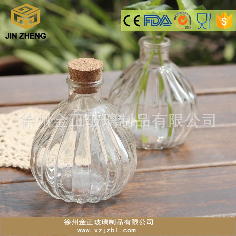 定制300ML小号大肚水培瓶 条纹瓶 透明玻璃插花瓶