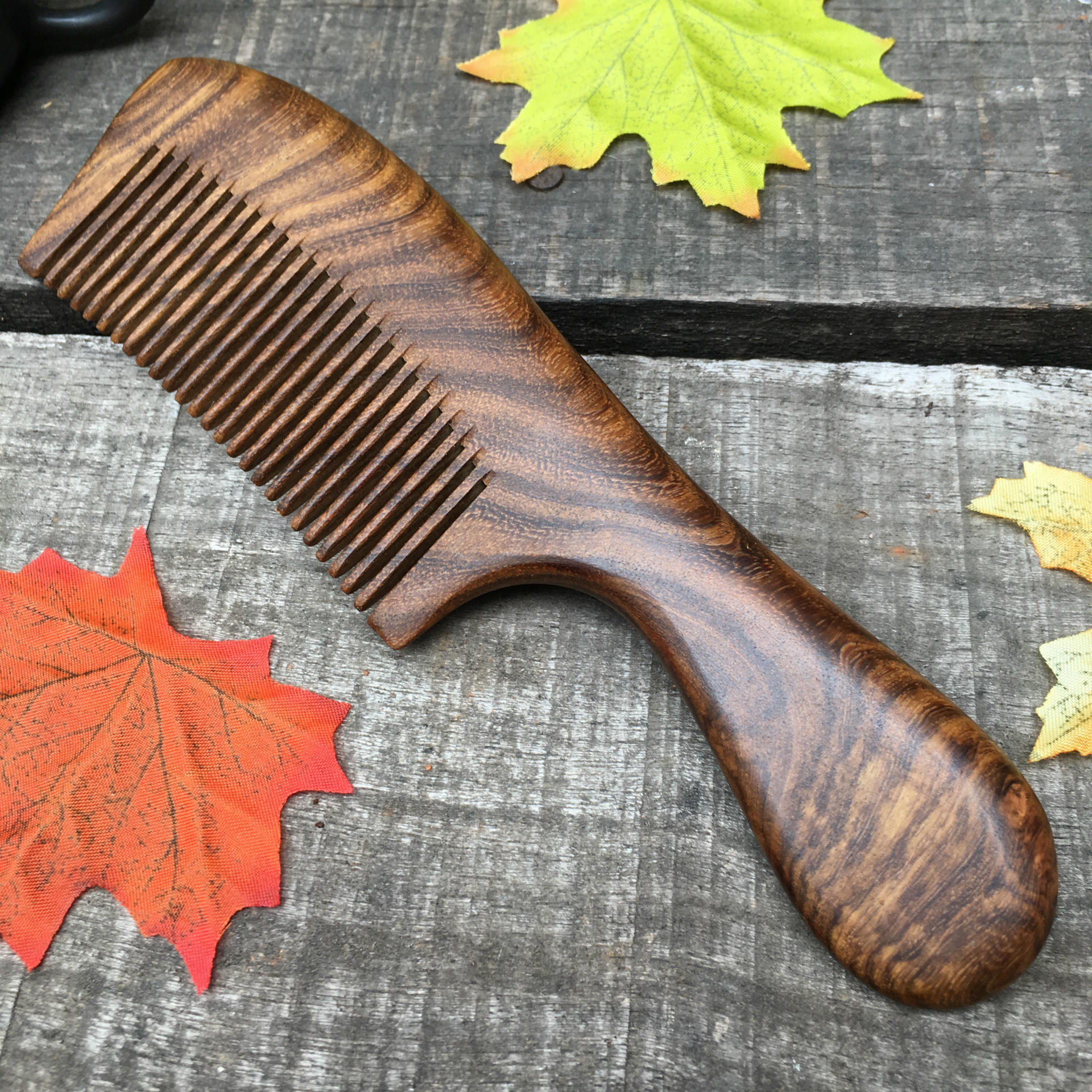 大号黑金檀木梳咖啡檀带手柄整木檀木梳子厂家直供直发梳实用礼物