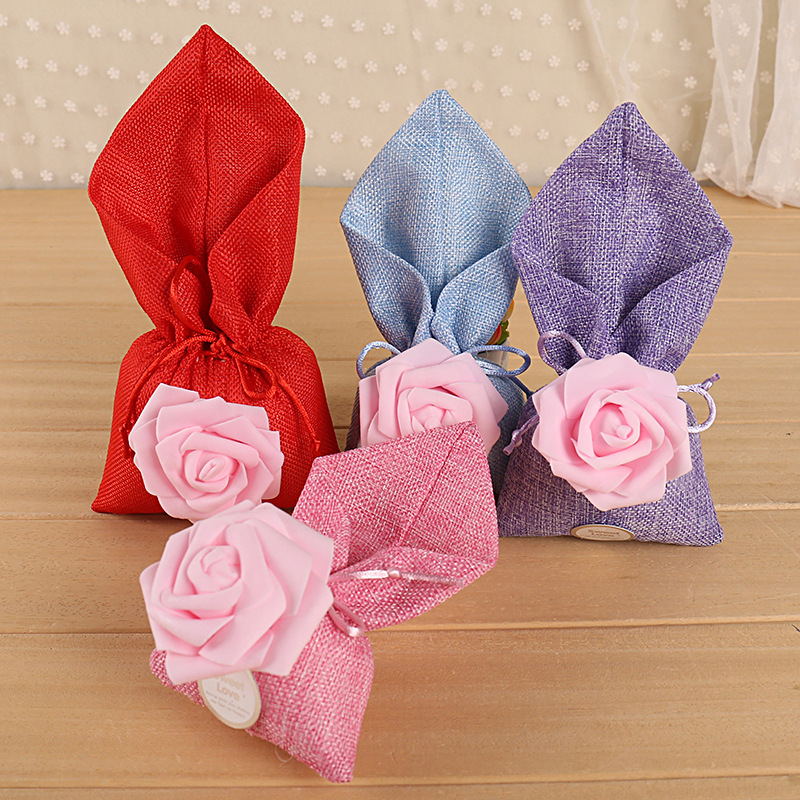 欧式韩式婚礼 个性创意喜糖盒子 森系喜糖盒 马蹄莲包 麻布喜糖袋