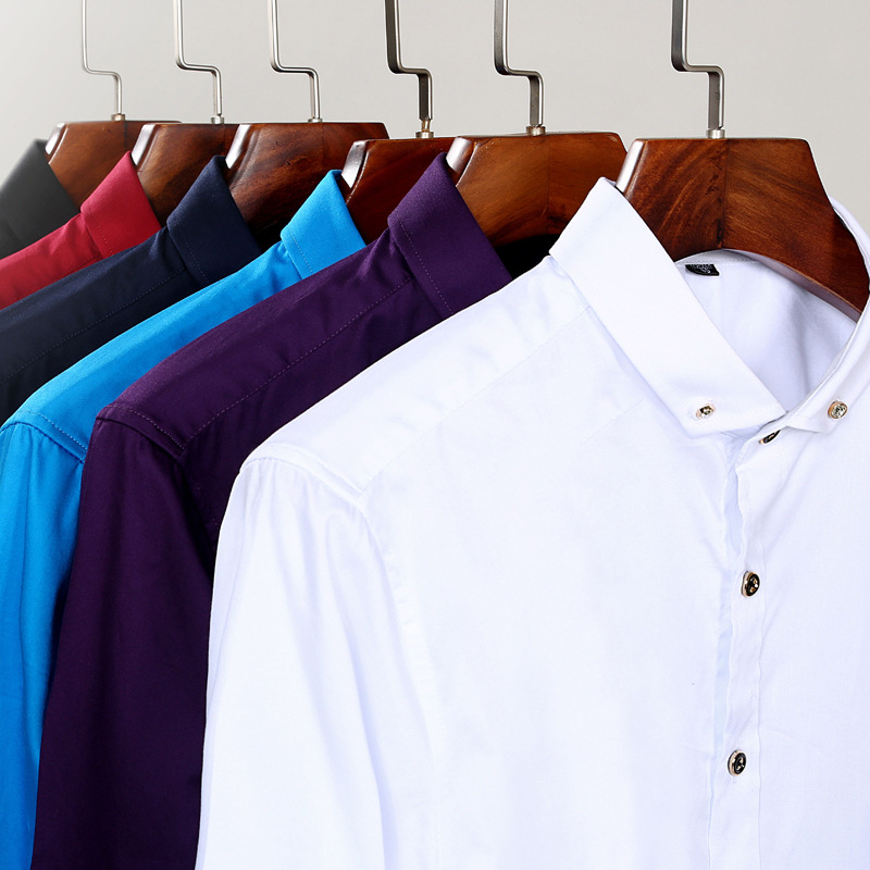 绣标夏季薄款弹力【高棉贡缎】钻扣商务男装时尚休闲男式长袖详情图2