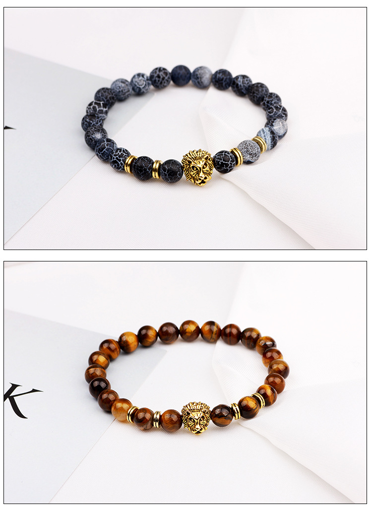 20g Weight Natural Stone, Tiger Eye Pendant Material Bracelets Classification Natural Stone, Tiger Eye Chain Material Fashion Lion Natural Stone Tiger Eye Beaded Men's Bracelets Men Beaded Bracelets