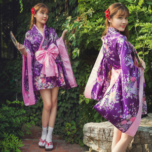 Purple floral kimono dress Lolita dress anime cosplay costume Japanese heavy cherry blossom kimono women's full maid outfit