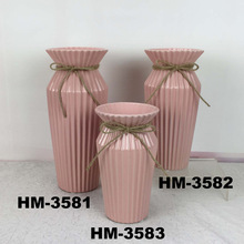 厂家直销简约陶瓷折纸花瓶三件套桌面满天星干花系麻绳装饰中号