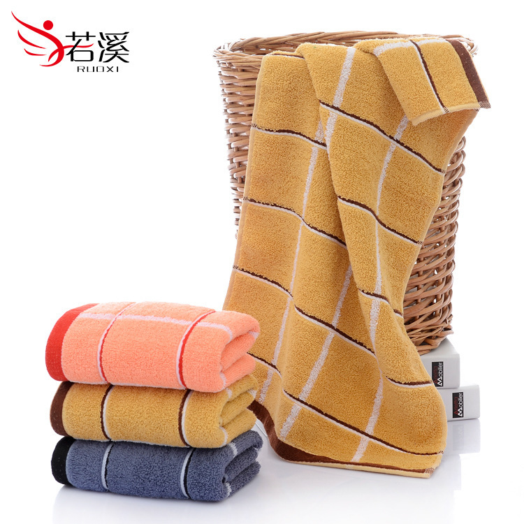 毛巾厂家供应成人毛巾柔软吸水面巾深色格子棉毛巾礼品礼盒可绣字