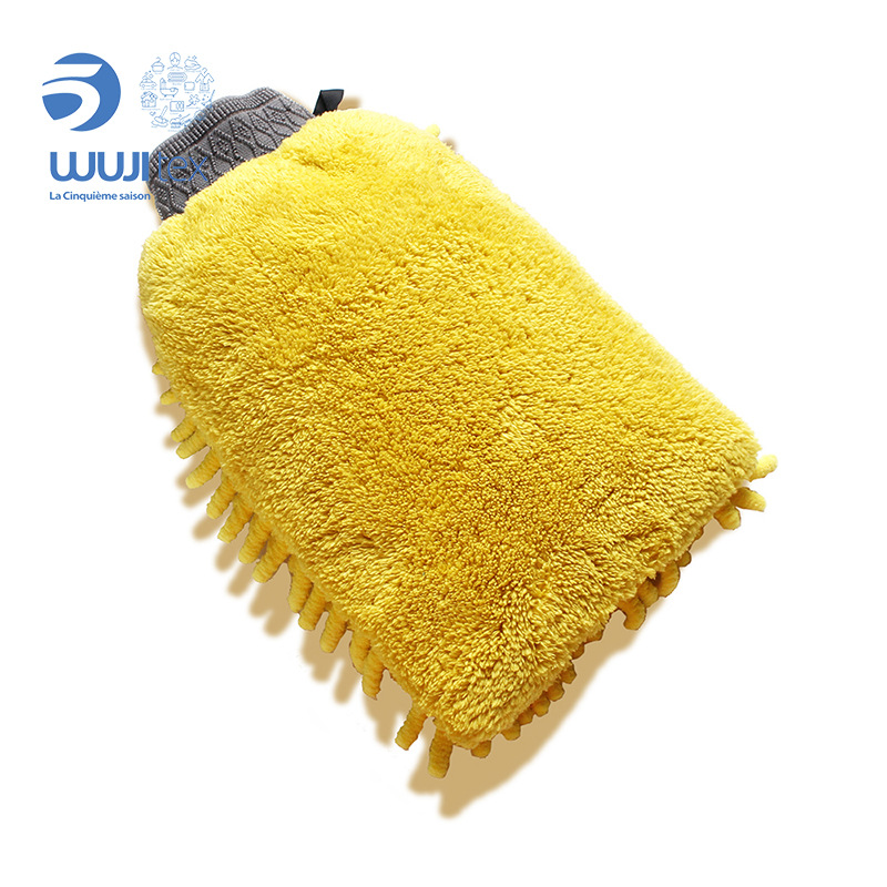 WUJI厂家直销单面雪尼尔擦车手套 珊瑚绒汽车清洁手套家务手套