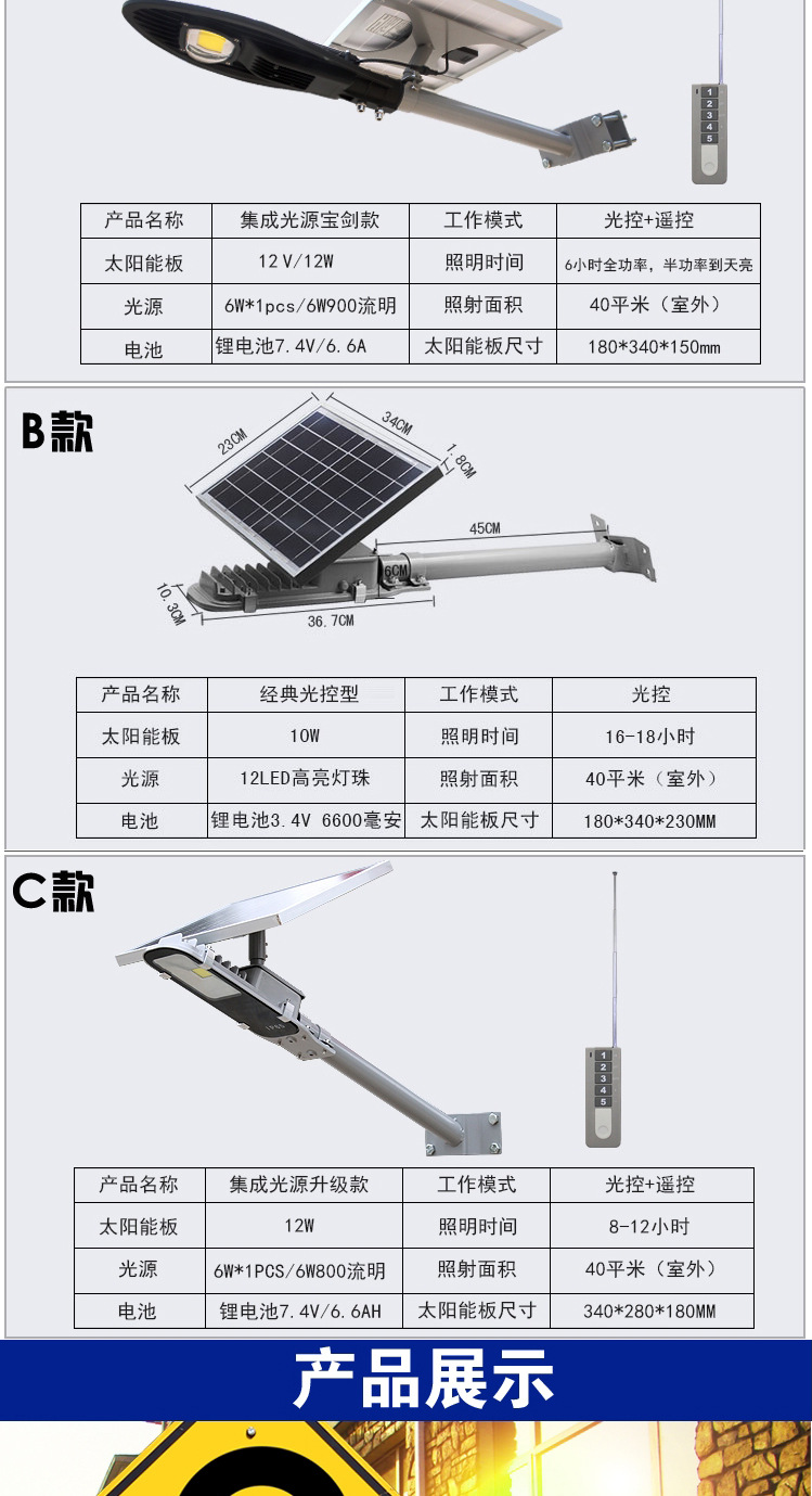 跨境专供太阳能灯路灯光控太阳能庭院灯太阳能小区路灯农村路灯详情3