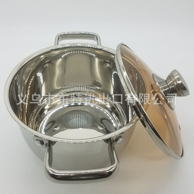 Factory direct sales of stainless steel double-ear soup pot, tea-colored glass lid double-bottom soup pot, high-end gift pot, household soup pot detail image 6