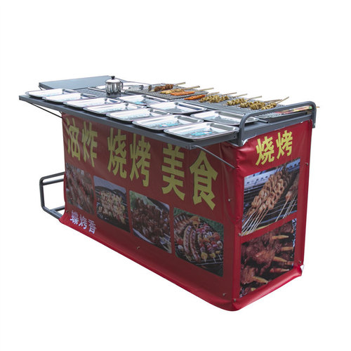 Butterfly roasted incense outdoor commercial stall barbecue cart charcoal grill with fryer snack cart display board foldable