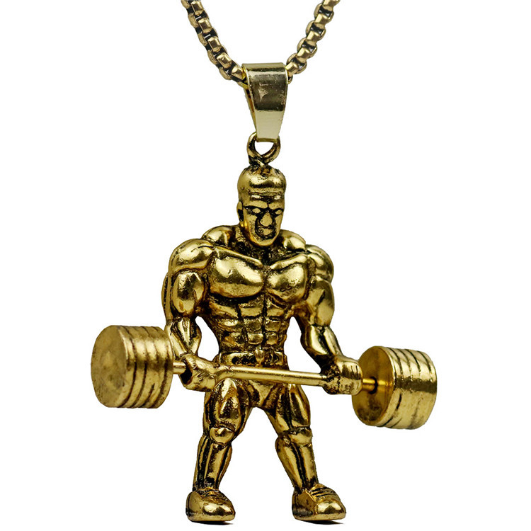 Simple Weightlifting Muscle Men Stainless Steel Necklace Wholesale display picture 1