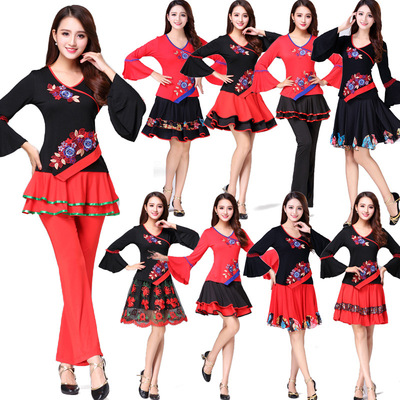 new pattern square dance clothing suit Latin Practice pagoda sleeve skirt dance clothes show Middle and old age