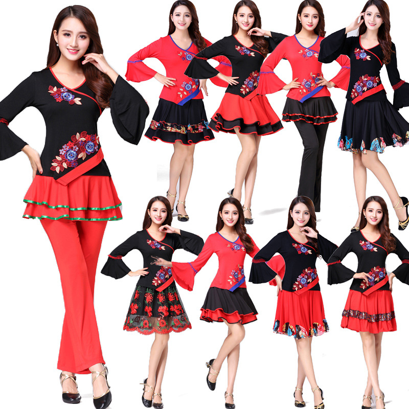 new pattern square dance clothing suit Latin Practice pagoda sleeve skirt dance clothes show Middle and old age