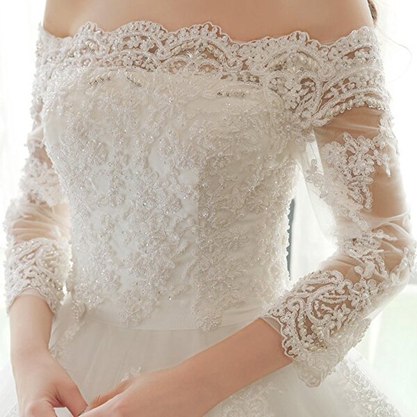 The new version of the wedding the bride wedding dress a long sleeved lace shoulder tailing thin summer Dichun Qi