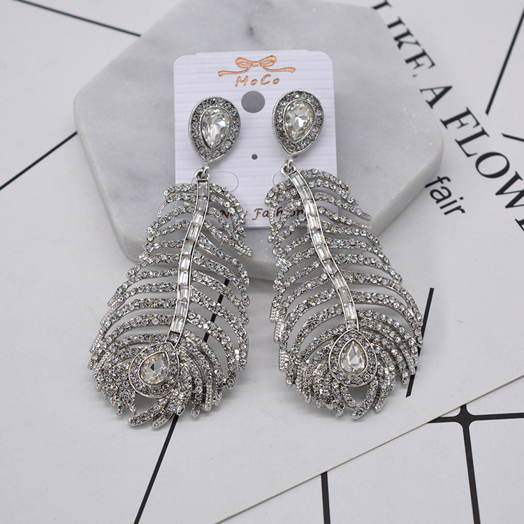 Pendientes Barrocos Exagerados De Diamantes Con Plumas Grandes display picture 7