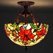 厂家直销 16寸百合花温馨卧室吸顶灯帝凡尼玻璃艺术创意客厅吊灯