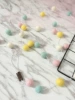 Wool ball skewers: powder+blue+yellow+white