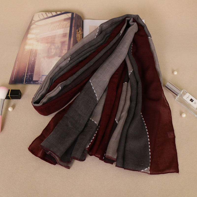 #6酒红边 (4) 加密巴厘纱包头长巾