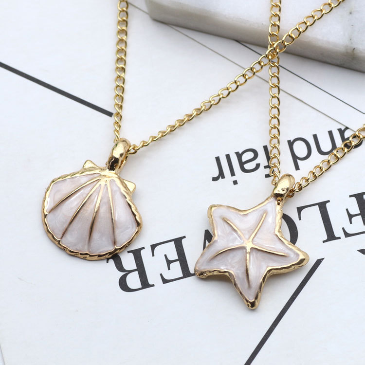 11g Weight Alloy Pendant Material Pendant Necklace Classification Alloy Chain Material 1 Piece Quantity Holiday, Daily Occasion Alloy Material Starfish, Shell Pattern Women's Gender Enamel Design Marine Style Style Marine Style Starfish Shell Alloy Enamel Women's Pendant Necklace 8