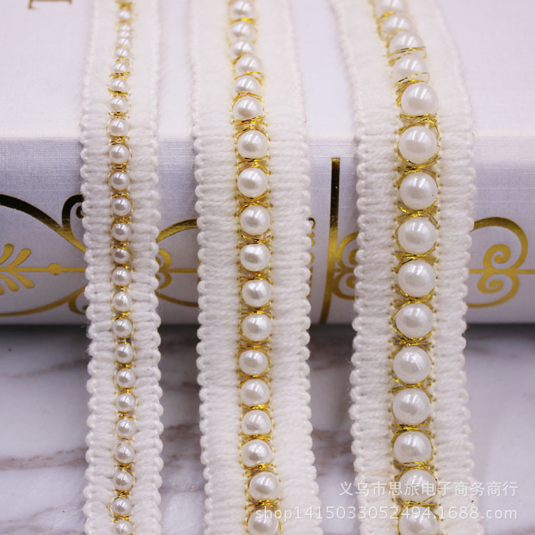 2.5cm golden silk pearl weaving lace DIY clothing auxiliary home…