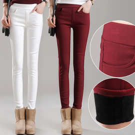 秋冬加绒加厚外穿打底裤女高腰弹力黑色紧身女裤韩版小脚裤长裤