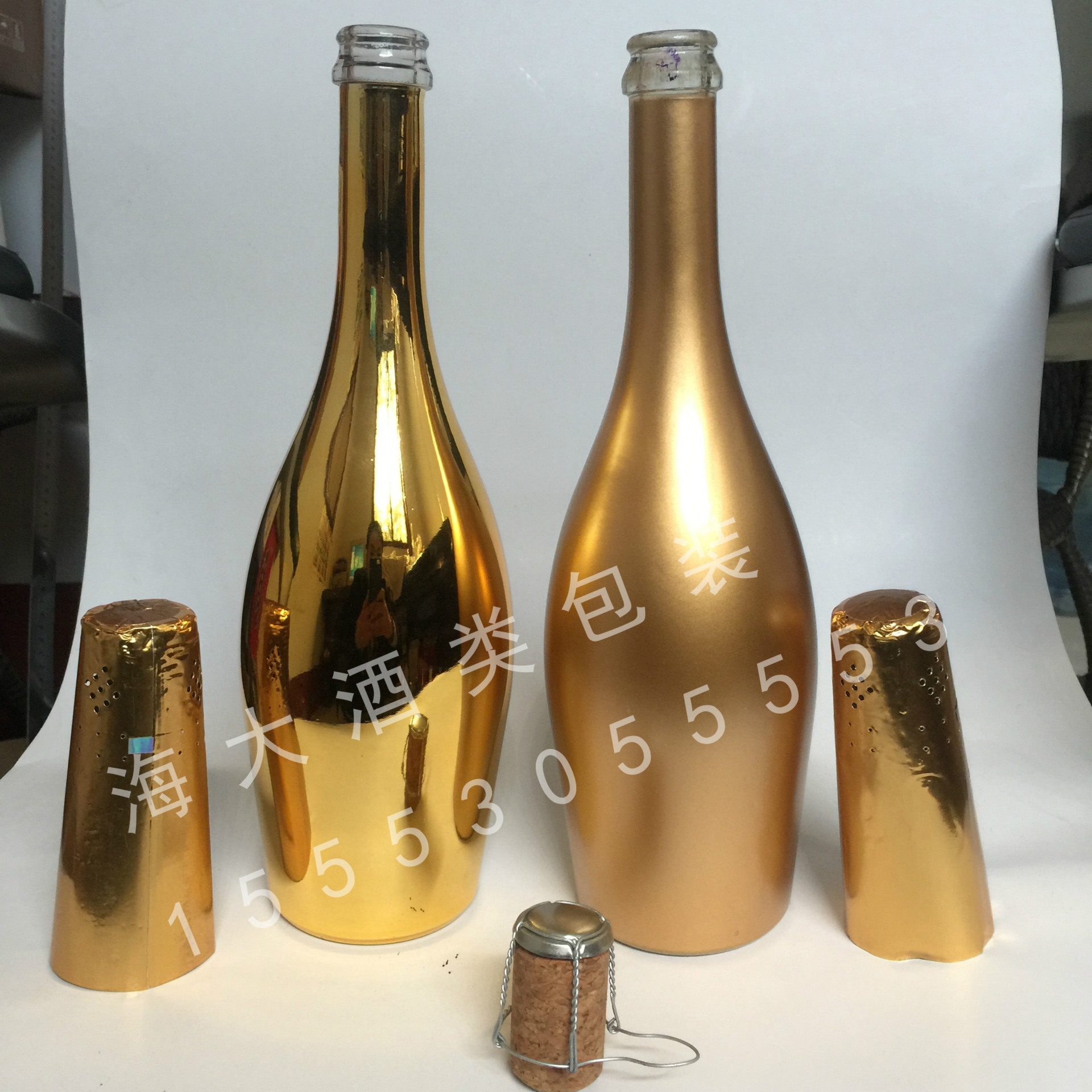 香槟酒瓶 750ml 金色酒瓶 电镀 UV玻璃瓶 银色玻璃瓶礼盒高端