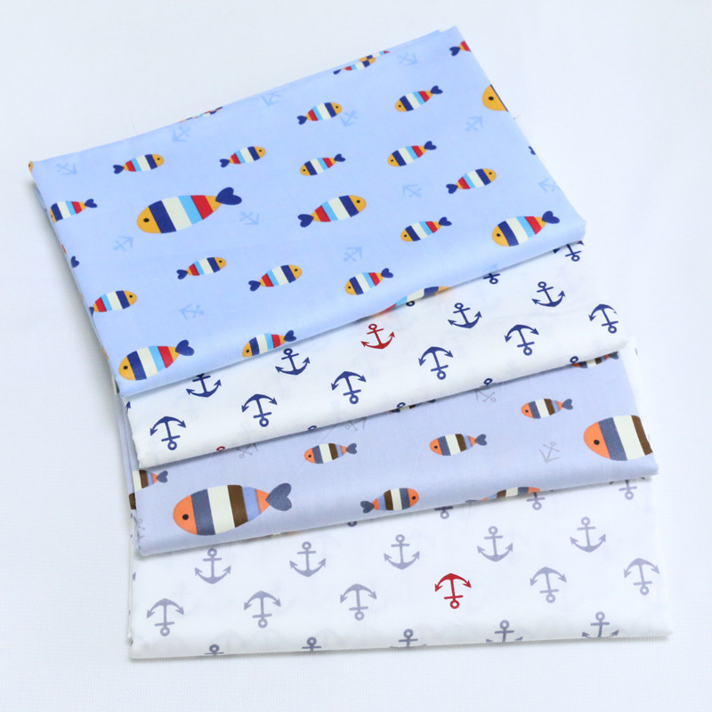 全棉卡通小鱼印花布 幼儿园宝宝床品被套面料 纯棉斜纹布梭织布料