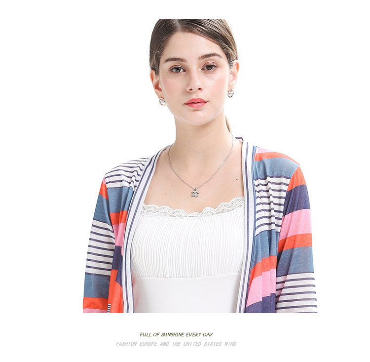 all-match asymmetric striped three-quarter sleeve cardigan  NSJR23550