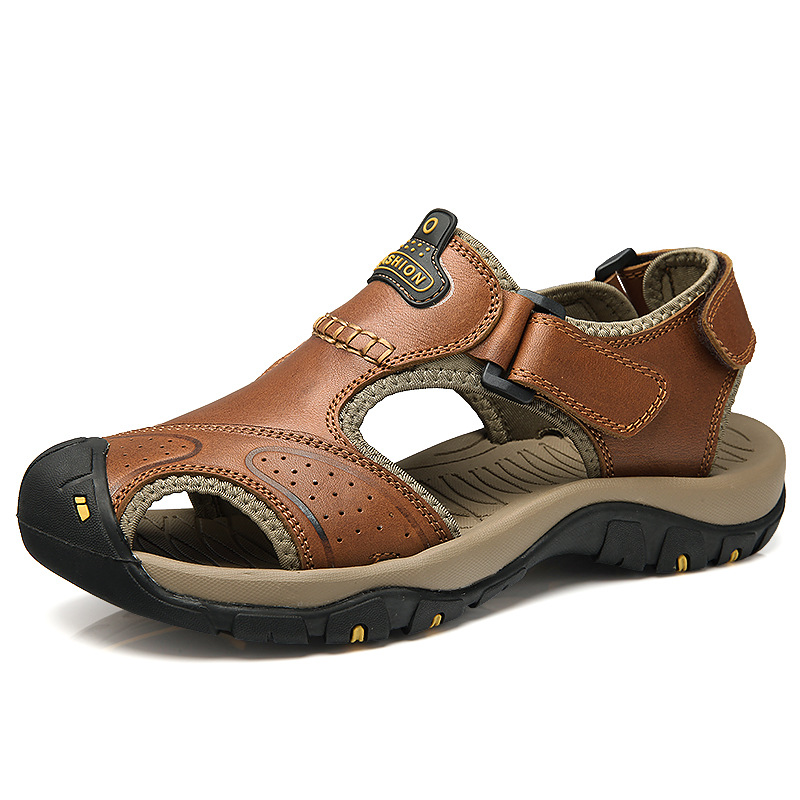 new pattern genuine leather Sandals ventilation man Casual shoes summer Foreign trade The original single- Sandy beach cowhide Hollow Sandals Men's Shoes