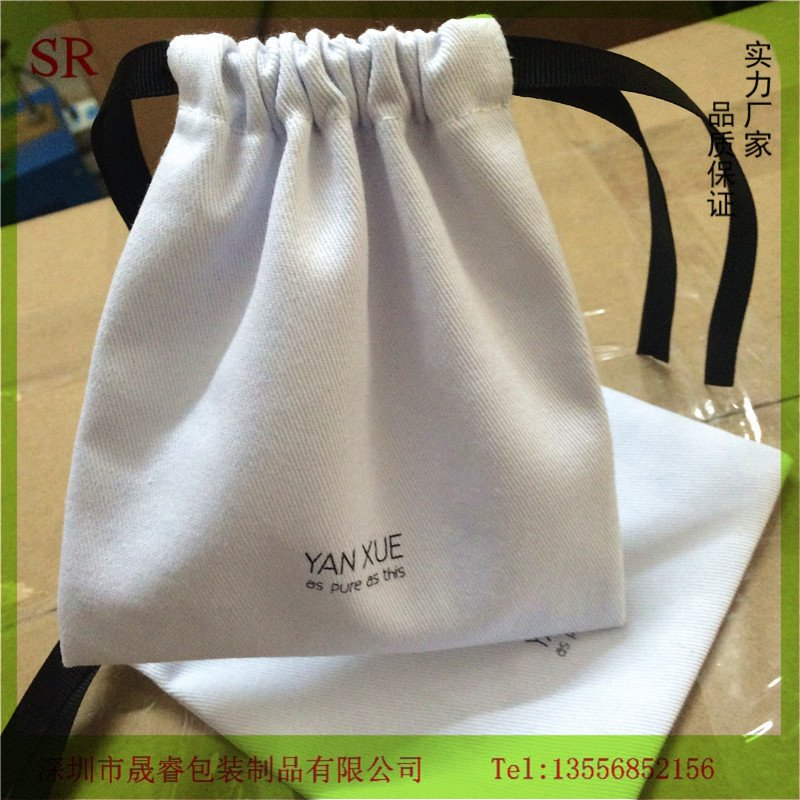 螺纹缎带束口斜纹棉布袋 印花抽绳棉帆布袋 深圳棉布袋厂家