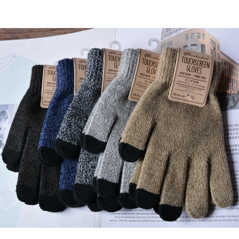 Thickened jacquard non-slip warm knit mobile phone touch screen woman_voghion.com