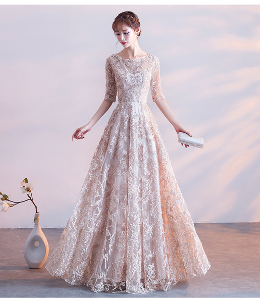 New winter long sleeved Bridesmaid Dress Lace elegant host show thin long